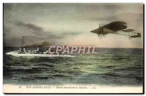 Ansichtskarte AK Avion Aviation Bleriot traversant la Manche Bateau