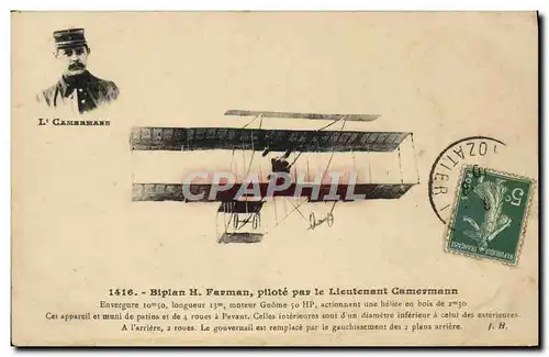 Ansichtskarte AK Avion Aviation Biplan H Farman pilote par le lieutenant Camermann