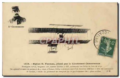 Cartes postales Avion Aviation Biplan H Farman pilote par le lieutenant Camermann
