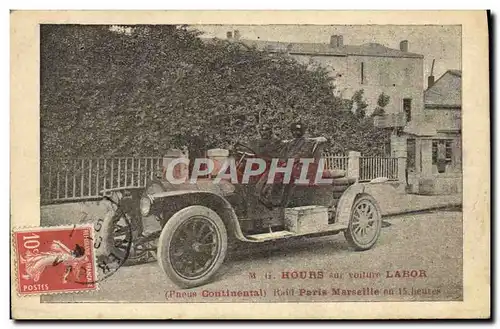 Cartes postales Automobile Hours sur voiture Labor Pneus Continental Raid Paris Marseille