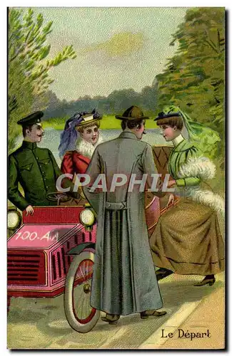 Ansichtskarte AK Fantaisie Automobile Le depart Femme