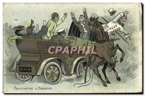 Cartes postales Fantaisie Automobile Cheval Rencontre d&#39ennemis