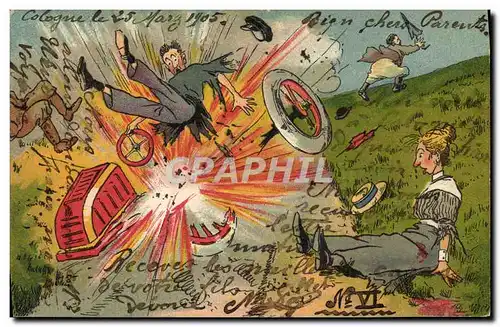 Cartes postales Fantaisie Automobile Explosion