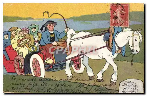Cartes postales Fantaisie Automobile Cheval Attelage