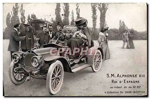 Cartes postales Automobile SM Alphonse XIII SM Roi d&#39Espagne 12 HP 4 cylindres de Dion Bouton Puteaux