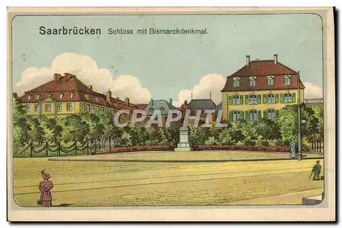 Cartes postales Saarbrucken Schloss mit Bismarckdenkaml