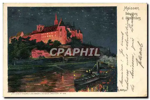 Cartes postales Illustrateur Meissen Beleuchtung d Albrechtsburg Bateau