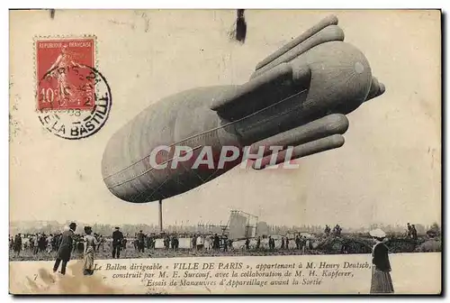 Ansichtskarte AK Avion Aviation Dirigeable Zeppelin Ville de Paris Henry Deutsch Surcouf