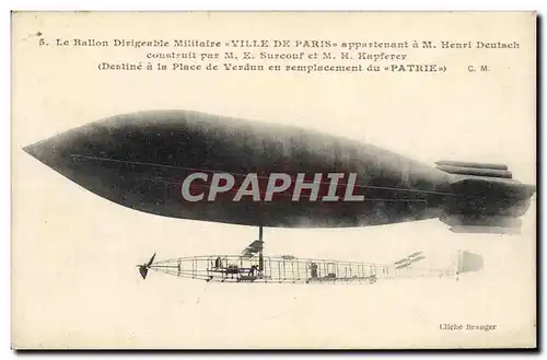 Ansichtskarte AK Avion Aviation Dirigeable Zeppelin Ville de Paris Henri Deutsch Surcouf Kapferer