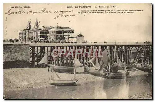 Cartes postales La Normandie Le Treport Le Casino Et La Jetee Bateaux