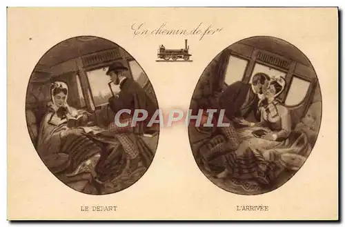 Cartes postales Train Le depart L'arrivee