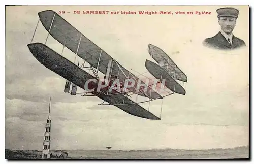 Ansichtskarte AK Avion Aviation De Lambert sur biplan Wright Ariel vire au pylone