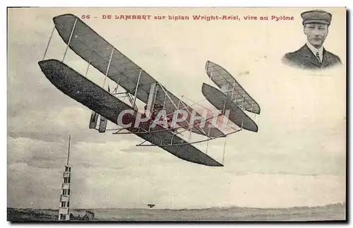 Cartes postales Avion Aviation De Lambert sur biplan Wright Ariel vire au pylone