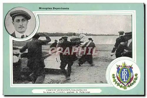 Cartes postales Avion Aviation Monoplan Deperdussin Circuit europeen Juin Juillet 1911 Le depart de Vidart gagna