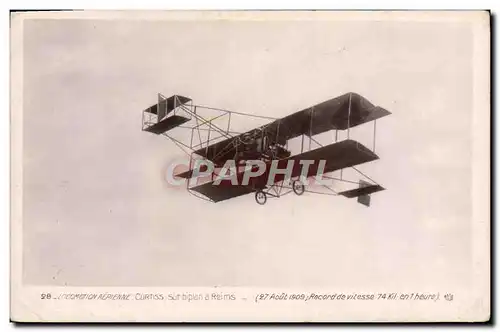 Cartes postales Avion Aviation Curtiss sur biplan a Reims 27 aout 1909
