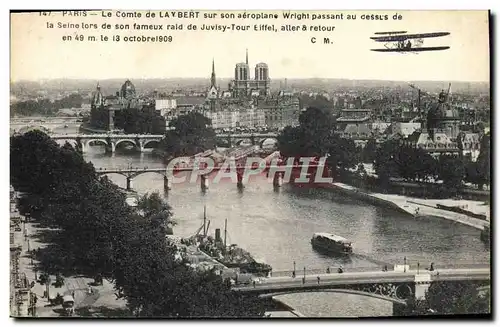 Cartes postales Avion Aviation Paris Le Comte de Laubert sur aeroplane Wright Juvisy Tour Eiffel