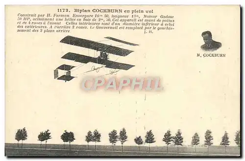 Cartes postales Avion Aviation Biplan Cockburn en plein vol Farman