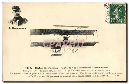 Cartes postales Avion Aviation Biplan Farman pilote par le lieutenant Camermann
