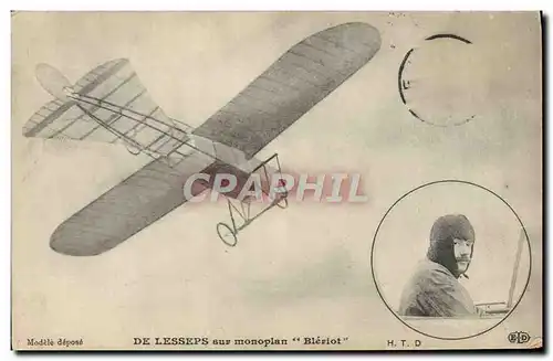 Cartes postales Avion Aviation De Lesseps sur monoplan Bleriot