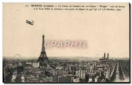 Ansichtskarte AK Avion Aviation Le comte de Lambert sur son biplan Wright vole de Juvisy a la Tour Eiffel