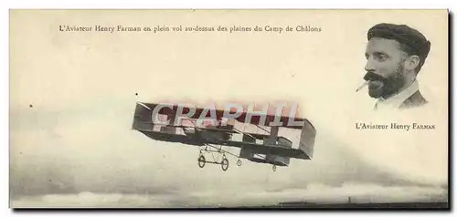 Ansichtskarte AK Avion Aviation l&#39aviateur Henry Farman en plein vol au dessus des plaines du camp de Chalons