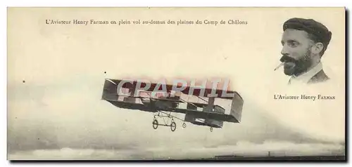 Cartes postales Avion Aviation l&#39aviateur Henry Farman en plein vol au dessus des plaines du camp de Chalons
