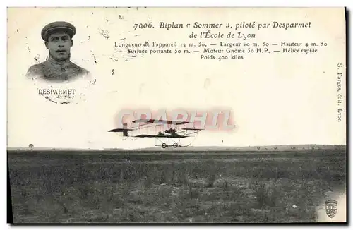 Cartes postales Avion Aviation Biplan Sommer pilote par Desparmet de l&#39ecole de Lyon