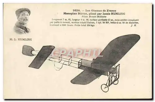 Cartes postales Avion Aviation Monoplan Bleriot pilote par Louis Kuhling