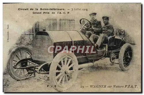 Cartes postales Automobile Circuit de la Seine Inferieure 7 juillet 1908 Grand prix de l&#39ACF Wagner sur Voitu