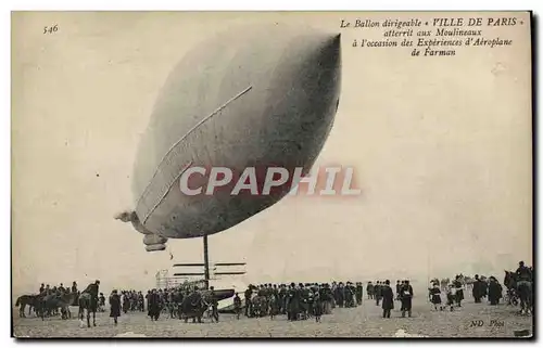 Cartes postales Avion Aviation Dirigeable Zeppelin Ville de Paris atterrit aux Moulineaux Experiences d&#39aerop