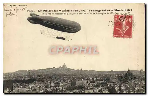 Ansichtskarte AK Avion Aviation Dirigeable Zeppelin Clement Bayard se dirigeant vers Montmartre Paris