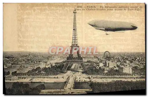 Cartes postales Avion Aviation Dirigeable Zeppelin Paris Un dirigeable militaire venant du parc de Chalais Meudo