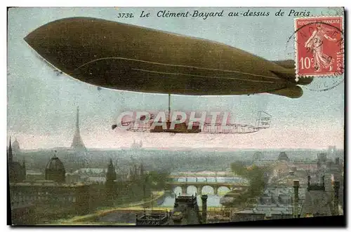Cartes postales Avion Aviation Dirigeable Zeppelin Le Clement Bayard au dessus de Paris Tour Eiffel