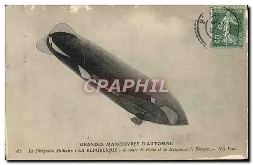 Ansichtskarte AK Avion Aviation Dirigeable Zeppelin Grandes manoeuvres d&#39automne la Republique en cours de rou