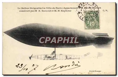 Ansichtskarte AK Avion Aviation Dirigeable Zeppelin Ville de Paris Henri Deutsch Surcouf Kapferer