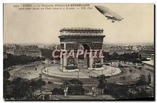 Ansichtskarte AK Avion Aviation Dirigeable militaire La Republique Paris Arc de Triomphe Zeppelin