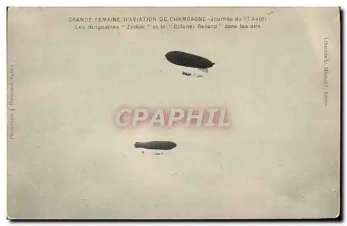 Cartes postales Avion Aviation Dirigeable Zeppelin Grande Semaine d&#39aviation de Champagne Zodiac et le colone