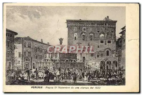 Cartes postales Perugia Piazza IV Novembre da una stampa del 1823