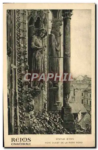 Cartes postales Reims Cathedrale Statue D&#39Eve Cote Quest De La Rose Nord