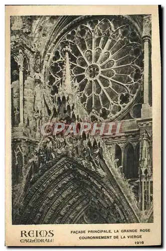 Cartes postales Reims Cathedrale Facade Principale La Grande Rose Couronnement De La Vierge