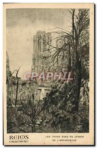 Cartes postales Reims Cathedrale Les Tours Vues Du Jardin De L'Archeveche
