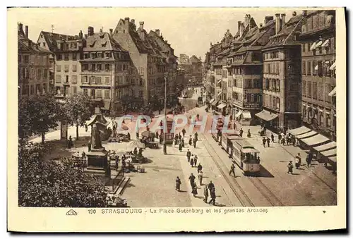 Cartes postales Strasbourg La Place Gutenbarg Et Les Grandes Arcades Tramway