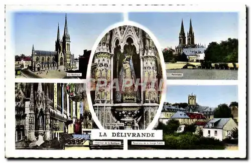 Cartes postales moderne La Delivrande La basilique Panorama Interieur de la basilique Panorama de la Vierge fidele