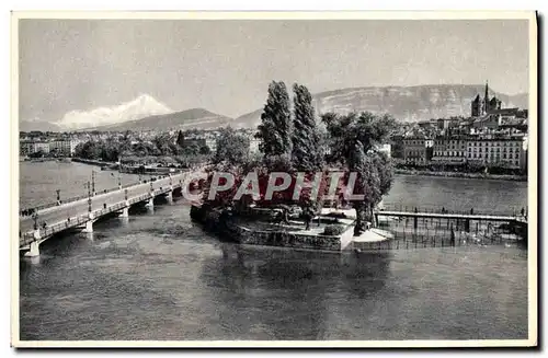 Cartes postales moderne Geneve Ille JJ Rousseau Et Le Mont Blanc