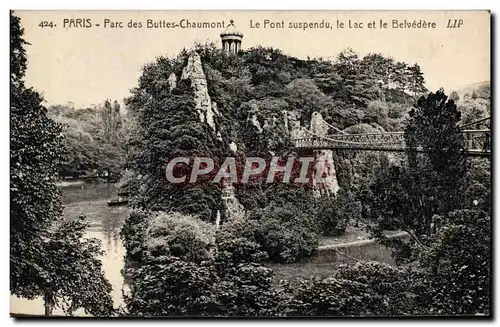 Cartes postales Paris Parc des Buttes Chaumont Le Pont Suspendu Le Lac et le Belevedere