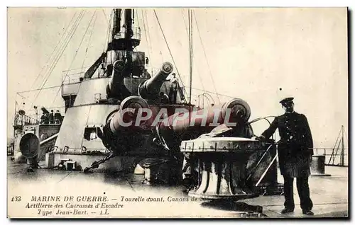 Ansichtskarte AK Bateau de guerre Tourelle avant canons de 305 Artillerie des cuirasses d&#39escadre Type Jean Ba