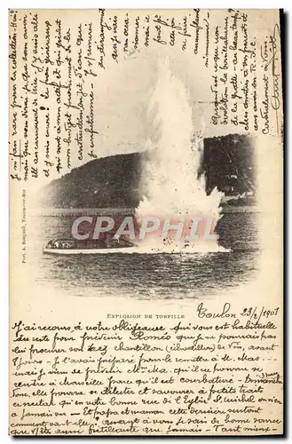 Cartes postales Bateau de guerre Explosion de torpille