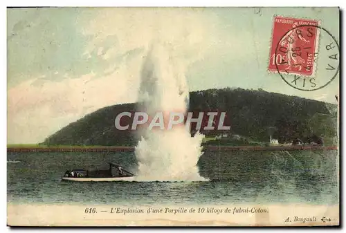 Cartes postales Bateau de guerre Explosion d&#39une torpille de 10 kgs de fulmi coton