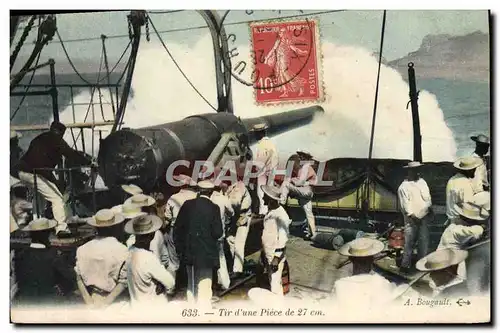 Cartes postales Bateau de guerre Tir d&#39une piece de 27cm