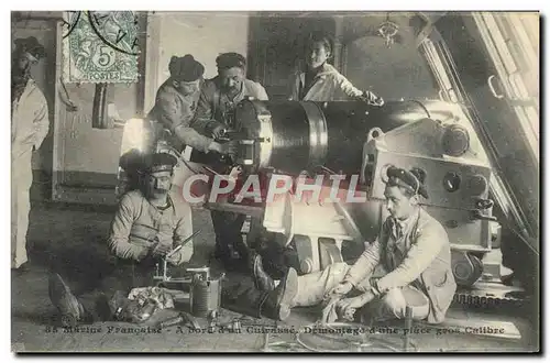 Cartes postales Bateau de guerre A bord d'un cuirasse Demontage d'une place gros calibre